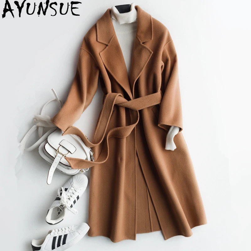 

AYUNSUE 2019 New Korean Winter Coat Women Double-faced Wool Coat Female Autumn Women's Cashmere Jacket casaco feminino DY-0202