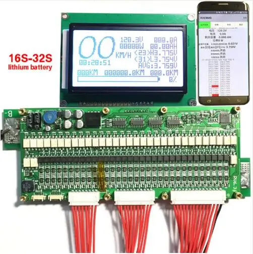 

smart display 16S-32S 300A lithium battery protection board balanced management system BMS Coulomb Counter