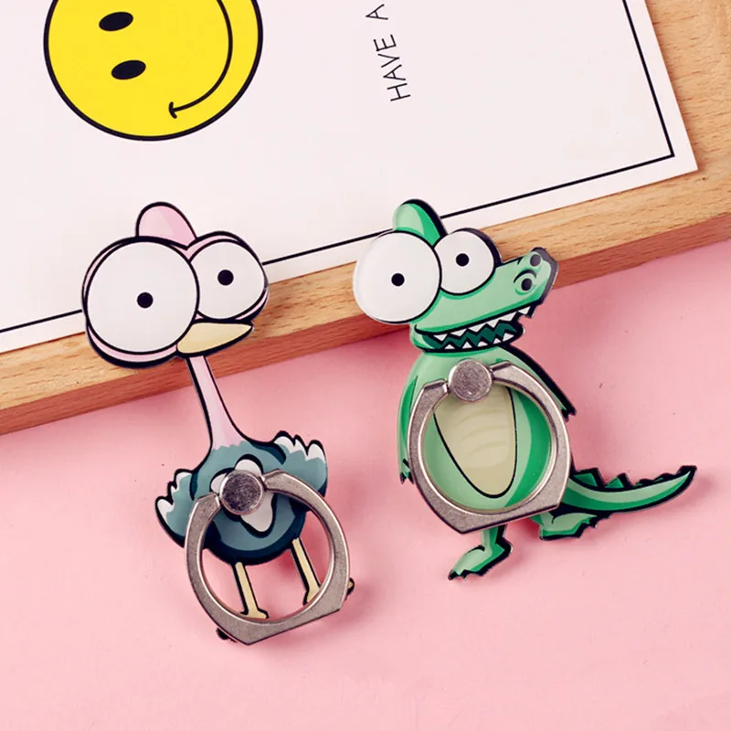 Creative Cartoon Animal Figure Metal Finger Ring Stand Holder for Mobile phone Elephant zebra Sticker Bracket phone Stand