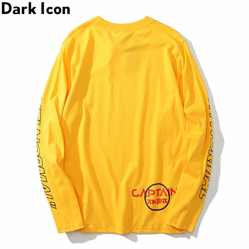 Мужская футболка с длинным рукавом Dark Icon в стиле хип хоп принтом Captain Line желтая