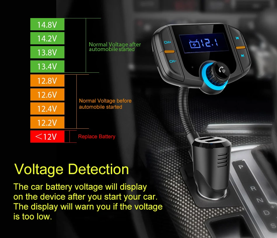 JINSERTA 1 65 ''Bluetooth fm модулятор 2 Порты и разъёмы Quick Charge 3 0 зарядное устройство для