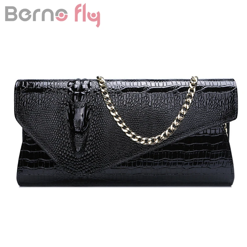 BERNO Fly Сумки из натуральной кожи Женские крокодиловый узор коровья кожа сумка на