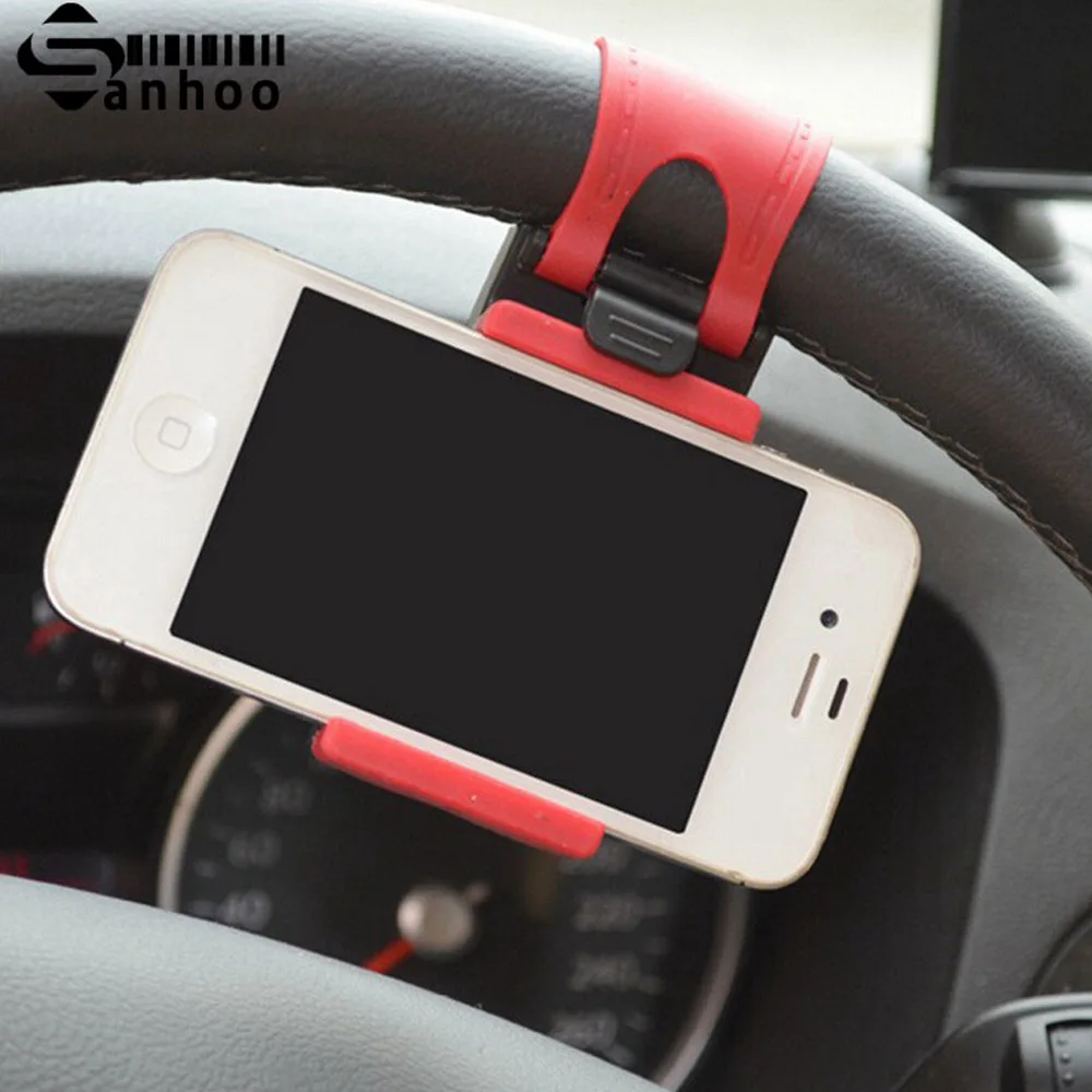 SANHOOII Universal Auto Car Steering Wheel Mobile Cell Phone Holder Bracket Socket Stand Clip Mount Interior Accessories |