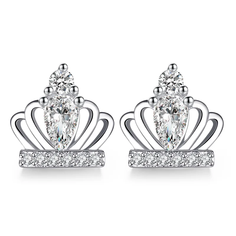 

Promotion 30% silver plated fashion shiny crown crystal ladies`stud earrings women wedding gift Anti allergy drop shipping