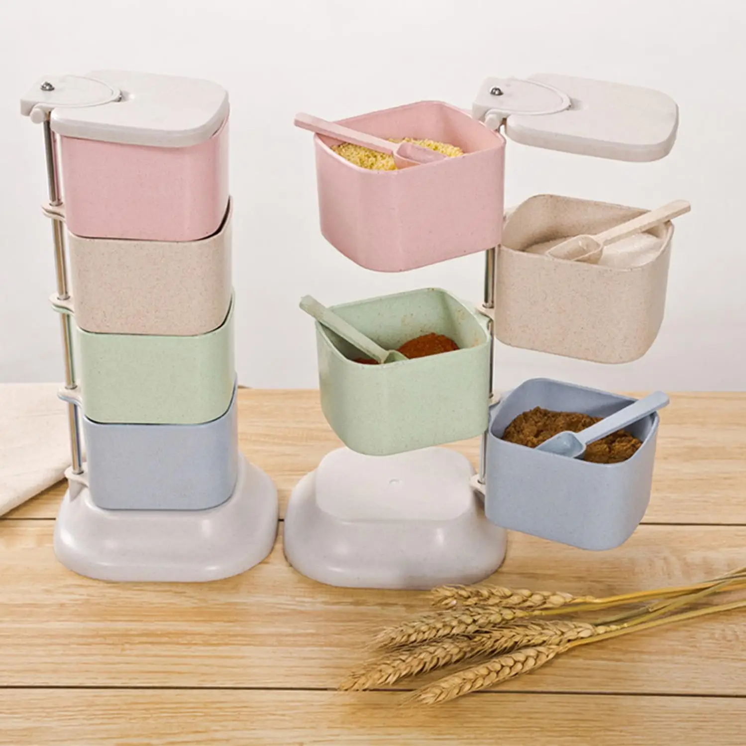 

Creative Kitchen Spice Jar Four Layers Rotate Up And Down Seasoning Box