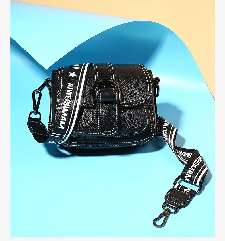 Fashion Women Crossbody Bag High Quality Genuine Leather Ladies Broad Shoulder Bag Solid Small Square Cowhide Messenger Bag