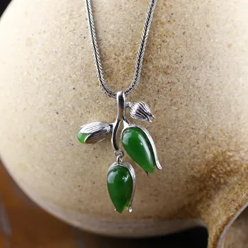

S925 silver Fashion boutique lady tulips natural Natural stone pendants