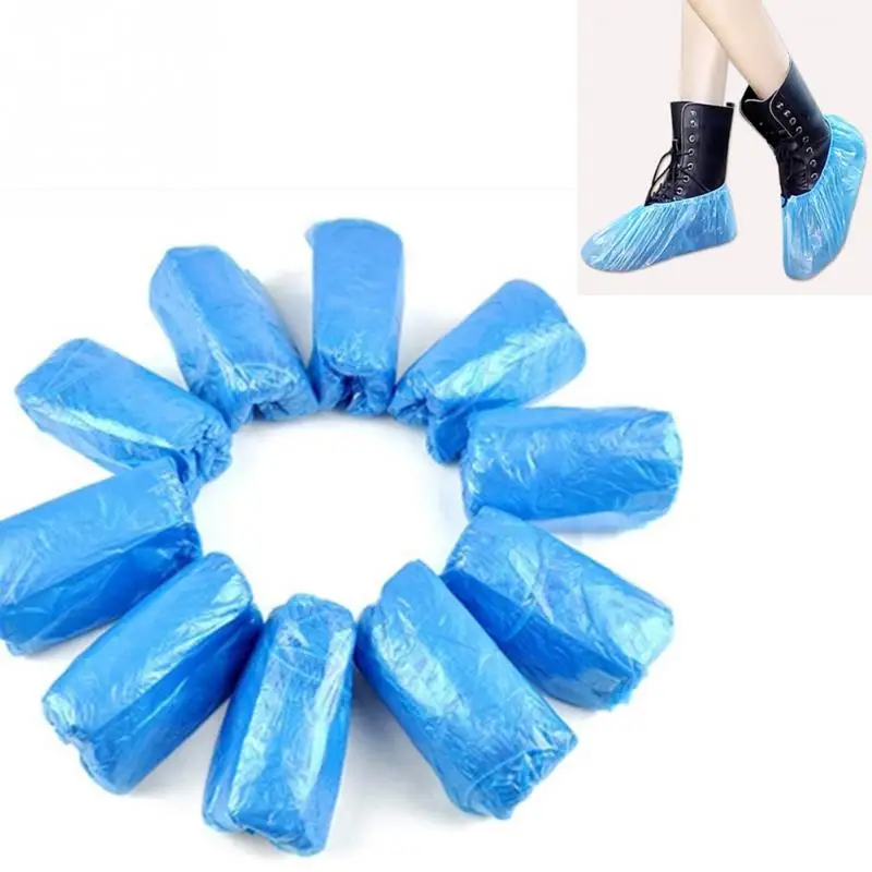 100 шт пластиковые одноразовые бахилы дождливый день ковер пол протектор Толстая Чистящая обувь синего цвета водонепроницаемые галоши#05