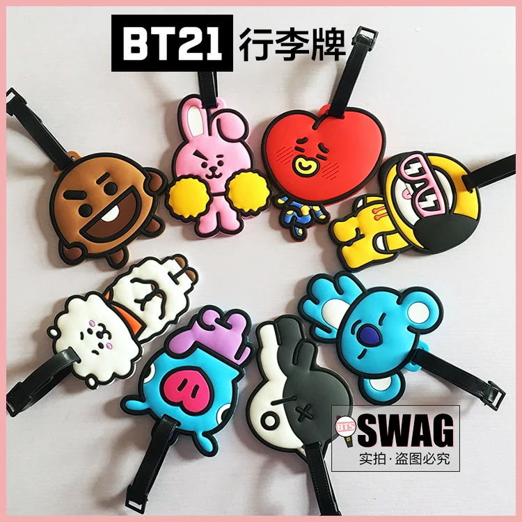 Kpop BTS BT21 CHIMMY TATA COOKY MANG RJ KOYA SHOOKY багажная бирка ID адрес держатель багаж посадочные бирки этикетки дорожные аксессуары