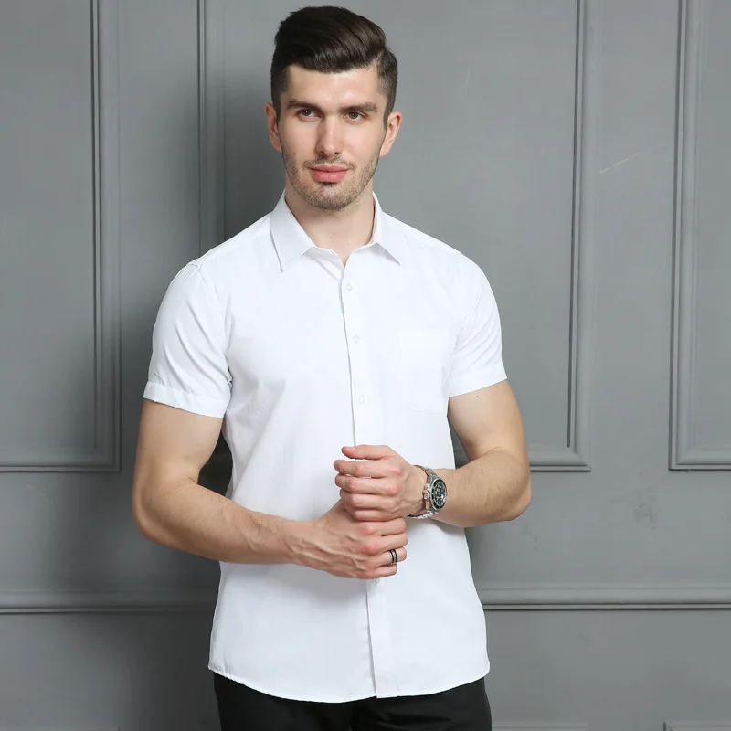 6.1    39.99??Men`s Casual Dress Short Sleeved Shirt Twill White Blue Pink Black Male Slim Fit Shirt For Men Social Shirts XS-7XL