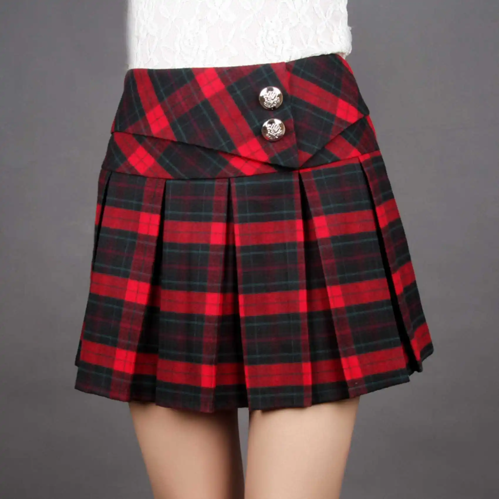 Nantersan Осенняя Женская мода консервативный Стиль Милая клетчатая плиссированная юбка Повседневная тонкая мини-юбка с высокой талией