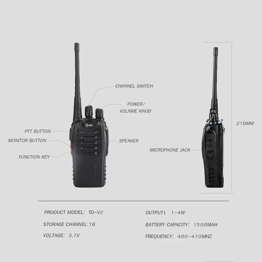 2 шт. TID TD V2 Walkie Talkie Ручной рации рация 16CH UHF 400 470 мГц Портативный радиостанции CB