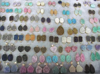 

Double Connetor 10-20mm 20pcs Geuniune Druzy Drusy Crystal Quartz Beads teardrop drop heart rectangle oval Cabochon Jewelry Bead
