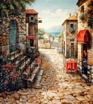 

Stone Cottage Staircase Flower Leaves Village Retro Backgrounds Vinyl cloth High quality Computer print wall backdrops