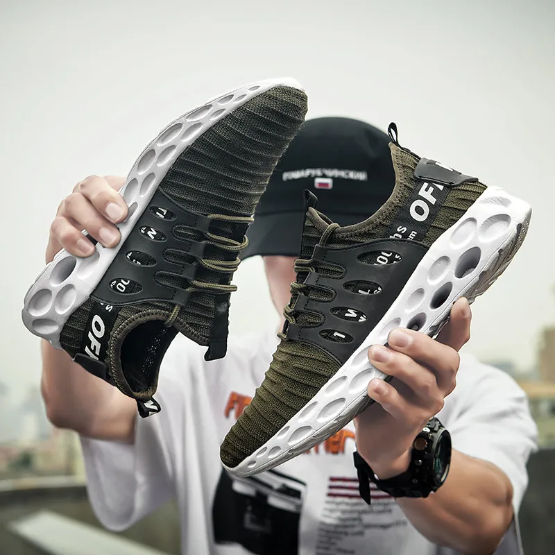 

VSIOVRY Size 38-46 Cushioning Running Shoes Men Summer Breathable Walking Sneakers Knit Comfortable Running Sport Shoes for Men
