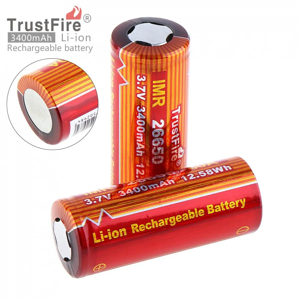 TrustFire 2шт IMR 26650 3 7 V 3400mAh литий-ионная аккумуляторная батарея с предохранительным
