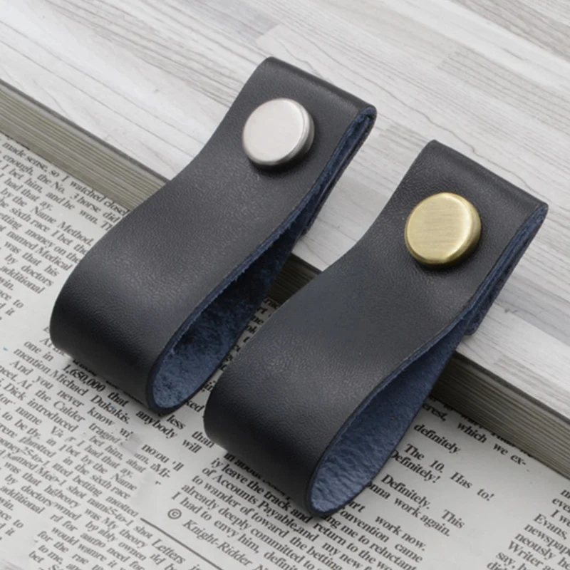 Genuine Soft Grey Leather Drawer Pull or Drawer Handle Cupboard Handle