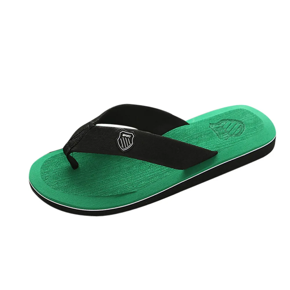 Summer Men Flip Flops High Quality Beach Sandals Non-slide Male Slippers Anti-slip Casual Shoes zapatos hombre 40-44#ZD - Color: Green