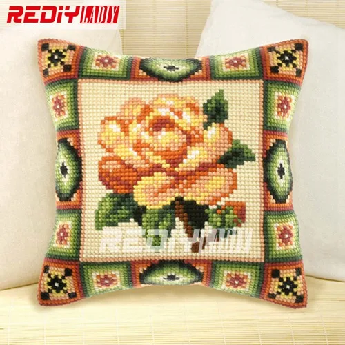 Чехол для подушки rediy ladiy с вышитым крестиком, предварительно напечатанная холщовая подушка, чехол для подушки с цветами, пряжа для вышивки незавершенных изделий - Цвет: CX0545