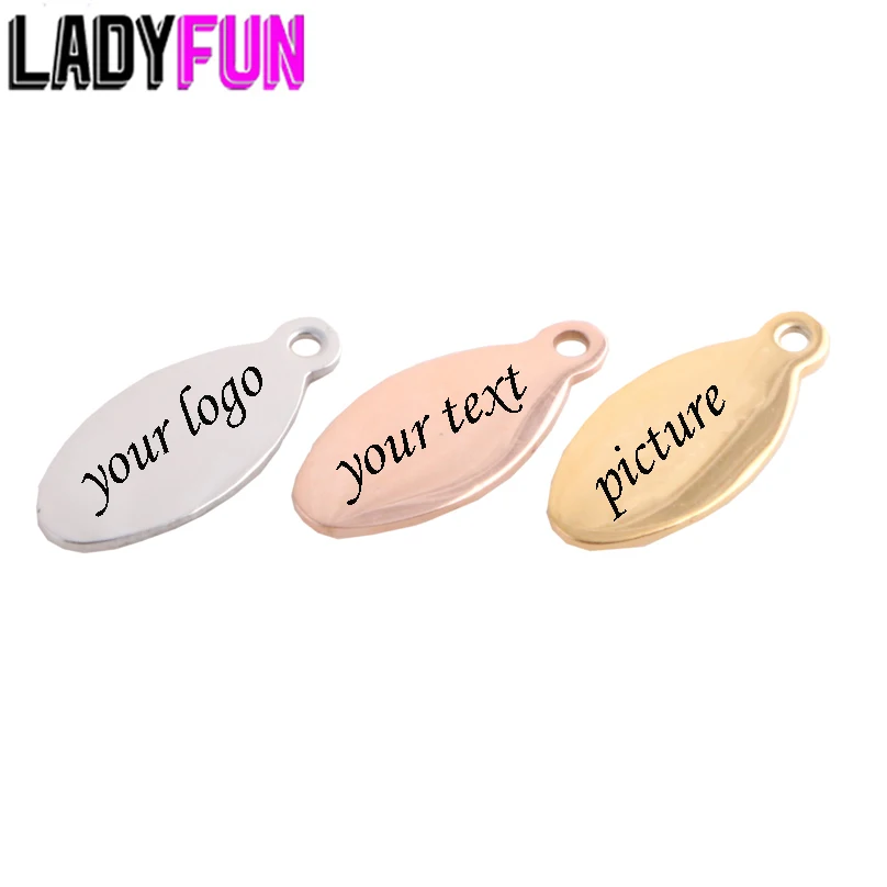 

7*15mm Stainless Steel Oval Charm Small Extend Chain tag, Mini Logo Charms custom laser engraving Free Design