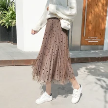 Плиссированная юбка в горошек, Весенняя бархатная юбка с высокой талией, юбки длинные женские, s макси юбка, летние юбки для женщин