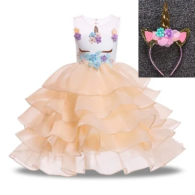 Взрыв для девочек с единорогом платье Хэллоуин костюм Единорог Платье-пачка платье принцессы для девочек День рождения платье