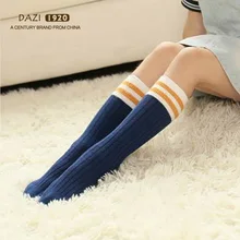 Женские облегающие Гольфы теплые японские школьные черные полосатые длинные носки из хлопка Две полосатые милые Крутые 1 пара