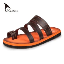 TASTIEN Brand Leather Men Flip Flops Summer Sandals Men’s Male Brand Designer Slippers For Seaside Beach Casual Walking Sildes