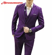Purple Mens Suits Slim Fit Groomsman Suit 3 Pieces Groom Tuxedos Wedding Suits Custom Made Man Suit(Jacket+pants+vest