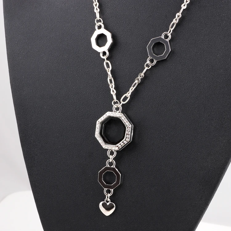 

5PCS Wholesale New Arrival Polygon Shape floating locket chain necklace with Rhinestone Free Shipping