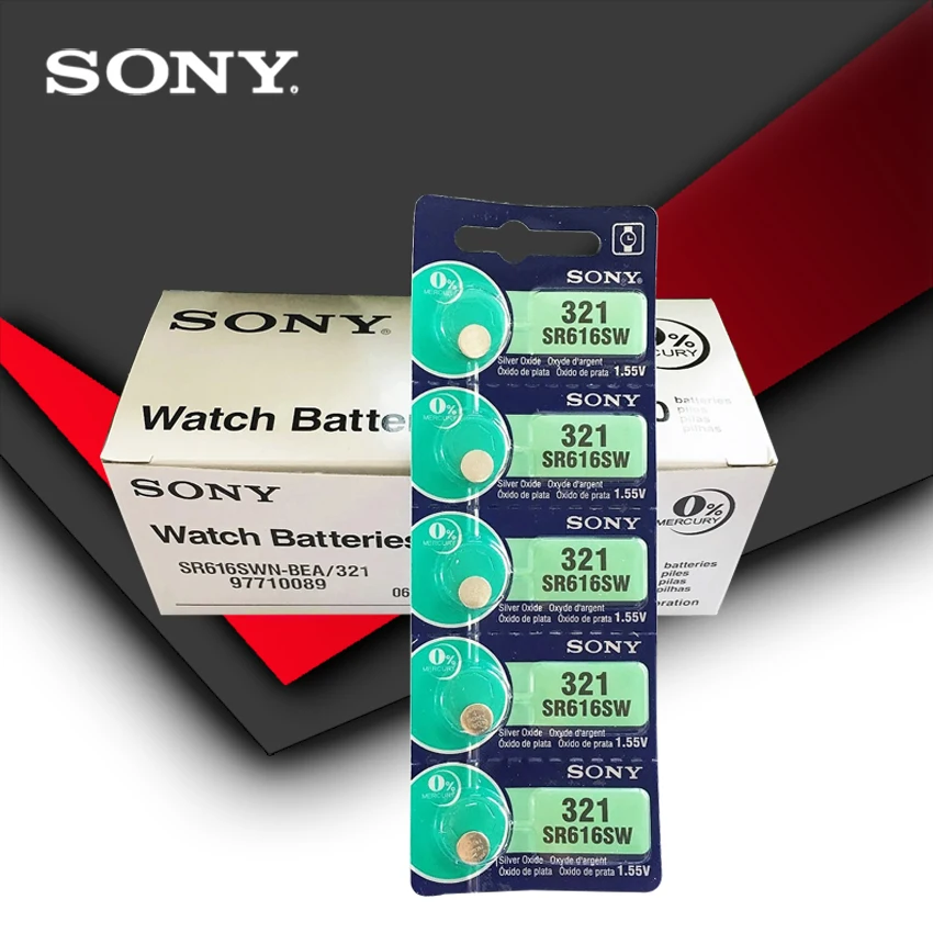 100 шт. Sony 100% оригинал 321 SR616SW 1 55 в оксид серебра часовая батарея кнопочная