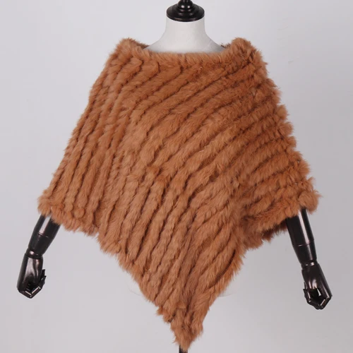 Женское пончо из натурального натурального кроличьего меха, женский меховой шарф из пашмины, Женский пуловер для вечеринки, хорошее качество, шарф из кроличьего меха - Цвет: camel