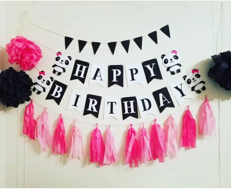 Linda Panda Feliz cumpleaños Bandera de fieltro guirnalda decoración