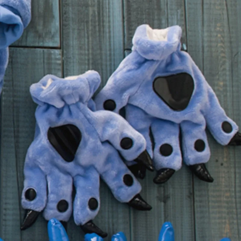 Перчатки унисекс с когтями животных, мягкие плюшевые перчатки-лапки с героями мультфильмов, перчатки с медведем, варежки с покемонами, Пикачу, единорогом, костюмы на Хэллоуин - Цвет: Deep blue gloves