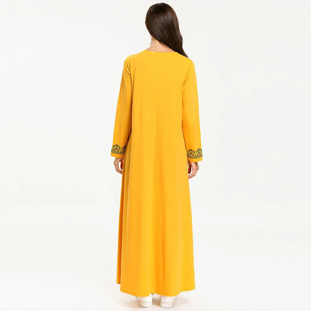 Новые женские мусульманские платья плюс размер мусульманская вышивка свободное платье с длинными рукавами арабское платье ислам jilbaw платье Восточный халат из марокена