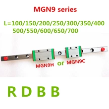 Nowy 9mm liniowy przewodnik MGN9 100 150 200 250 300 350 400 450 500 550 600 700 mm szyna liniowa prowadnica liniowa + MGN9H lub MGN9C blok 3d drukarki CNC