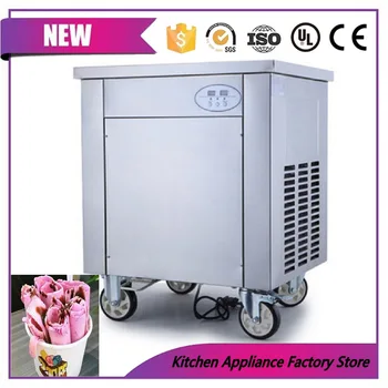 

Thailand style commerical factory supply single square pan soft serve frying ice cream rolling machine