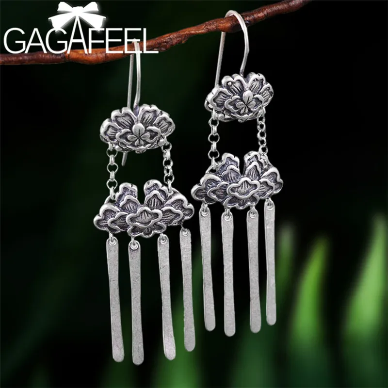 

GAGAFEEL 5.8cm Long Tassel Earrings 925 Sterling Silver Jewelry for Women Ladies Peony Flower Earrings Gifts