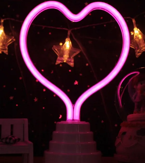 Милый красочный Радужный светодиодный неоновый светильник с вишневым декором, светильник для праздника, Рождества, вечерние, свадебные украшения для дома, детский подарок - Испускаемый цвет: pink heart