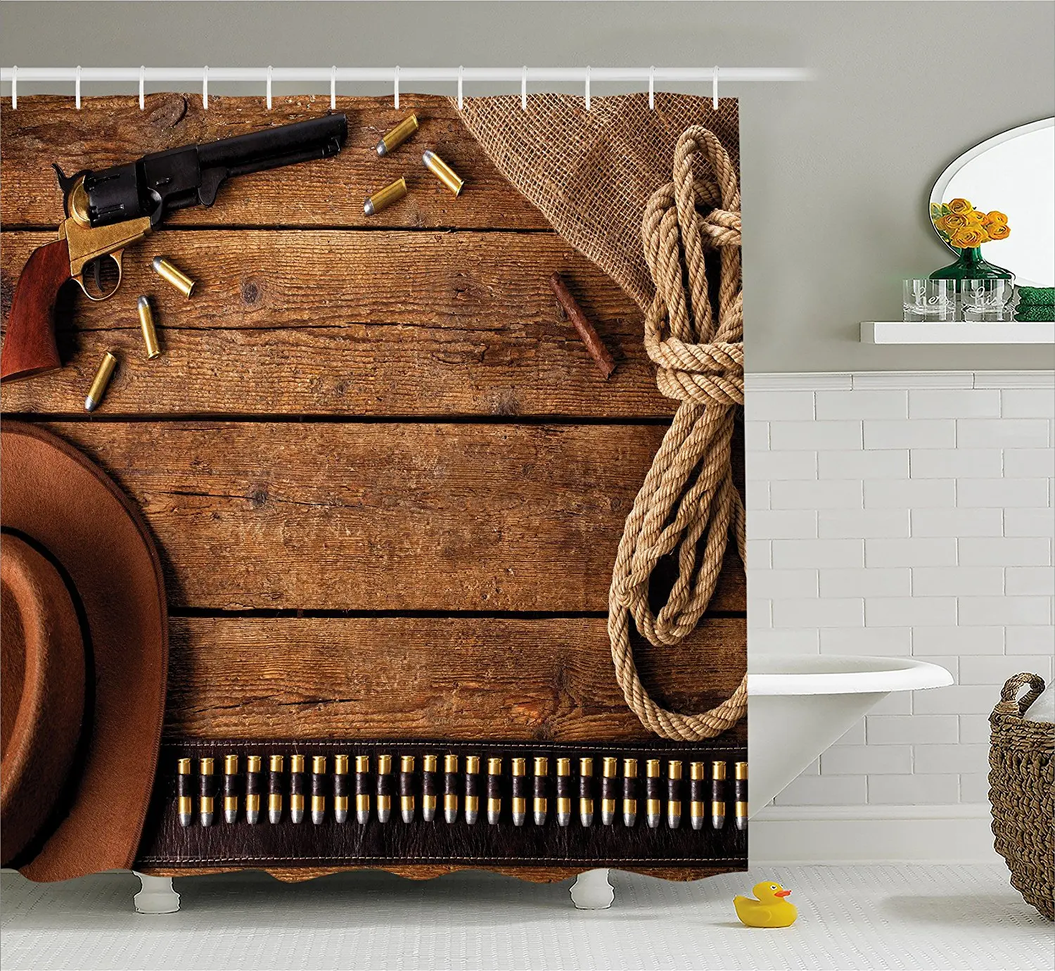 Western Decor Shower Curtain Kitsch Wild West Accessories with Bullets