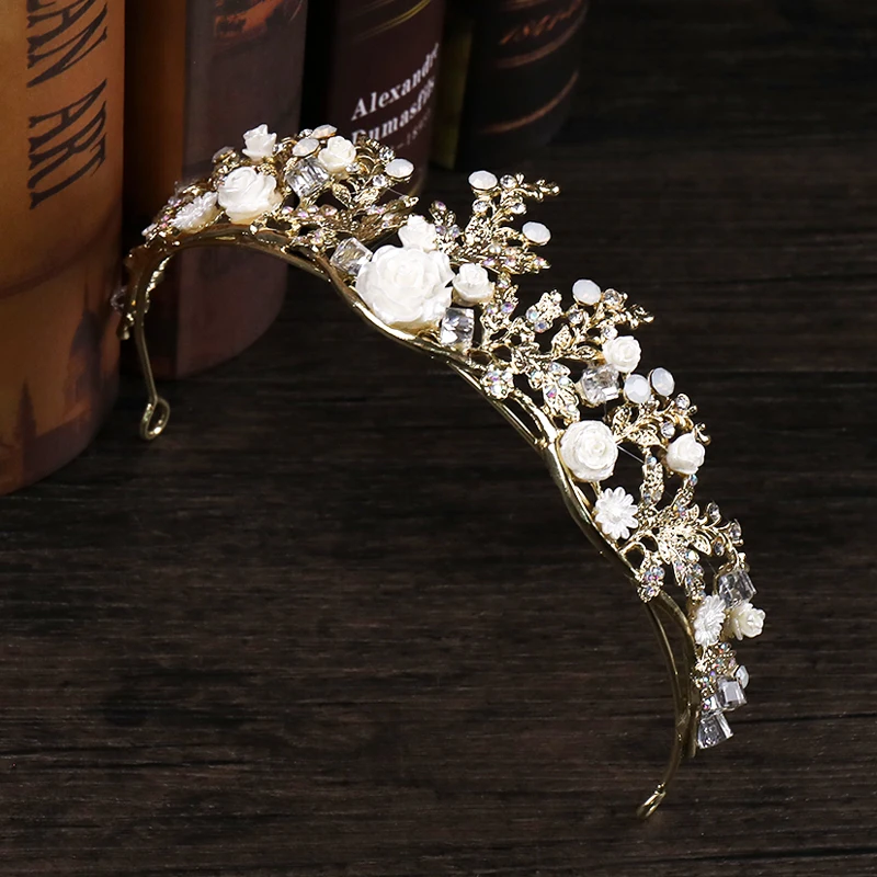 Buy Gold Color Elegant Wedding Hair Tiara White Floral