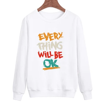 

plus size 4XL Sweatshirts every thing will be ok Casual Female long Sleeve Hoodie women Sweatshirt Black Tumblr Pale Pastel tops