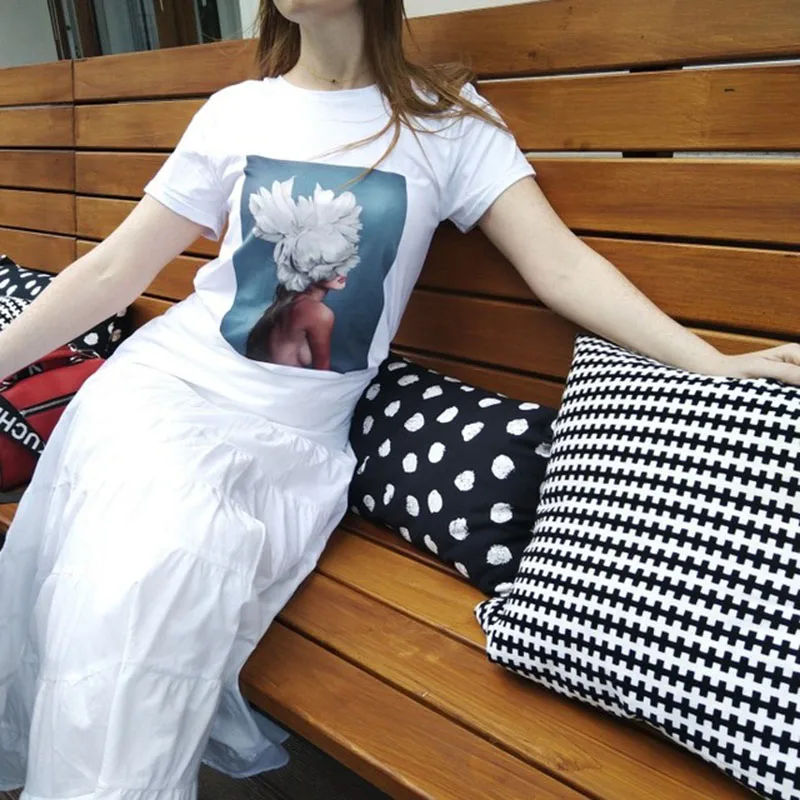 

We are factory Sexy Flower Feather Print T shirt Fashion Newest Short Casual Tshirt Tees Fashion Tops Soft Women Cothes 2019