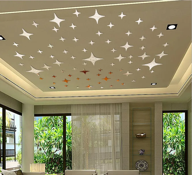 

2016 New 43pcs Twinkle Stars Ceiling Decoration Crystal Reflective DIY Mirror Effect 3D Wall Stickers Home TV Background Decor