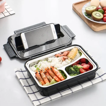

Rectangular Stainless Steel Insulation Lunch Box Simple Japanese Lunch Box Students with Lid Canteen Sub-Grid Eat Box Gift Hot