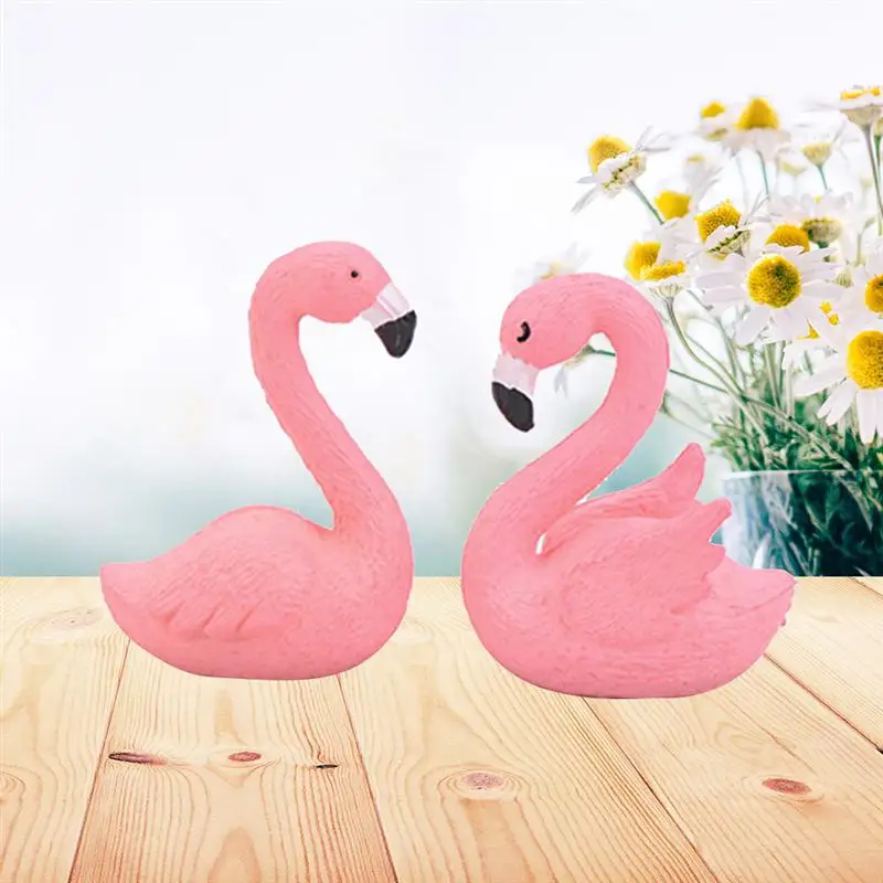 2pc Pink Plastic Decorative Flamingo Fairy Garden Decor Craft Dollhouse Accessory Home Decoration Crafts Figurines Miniatures