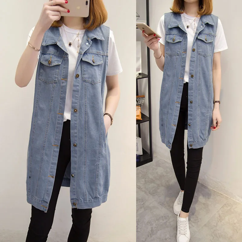 XL 5XL plus size denim jeans vest woman spring summer turn down collar