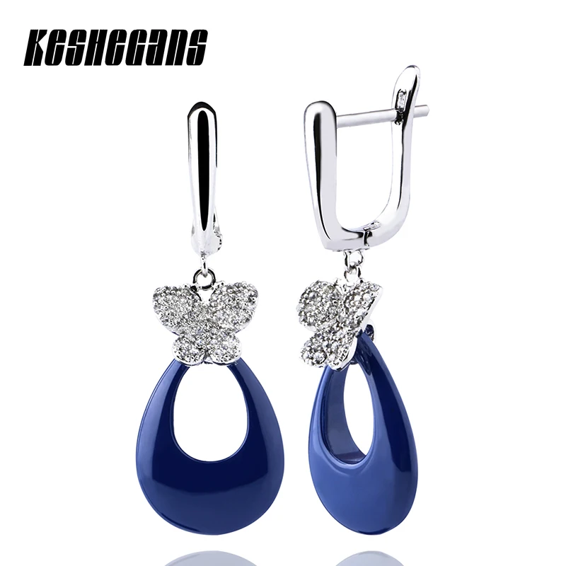 

2017 New Design Water Earrings Stainless Steel Top AAA+ Cubic Zirconia Butterfly Ceramic Earring For Women Engagement Gift