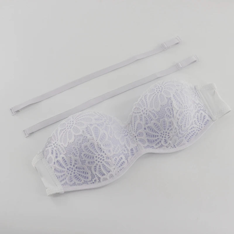 Women Lace Push Up Bra Strapless Invisible Padded Bralette Sexy Half Cup Underwear Intimates Large Size 90-105B