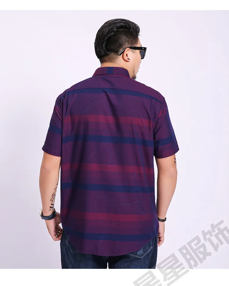 8XL 6XL 5X Фирменная Новинка Хлопок Лен Лето Slim Fit рубашки домашние муж. короткий рукав рубашка в полоску социальных для мужчин платье рубашк